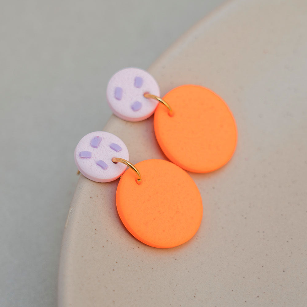 Ohrringe "Color Pop" - "Neonorange" & "Erdbeer" Terrazzo