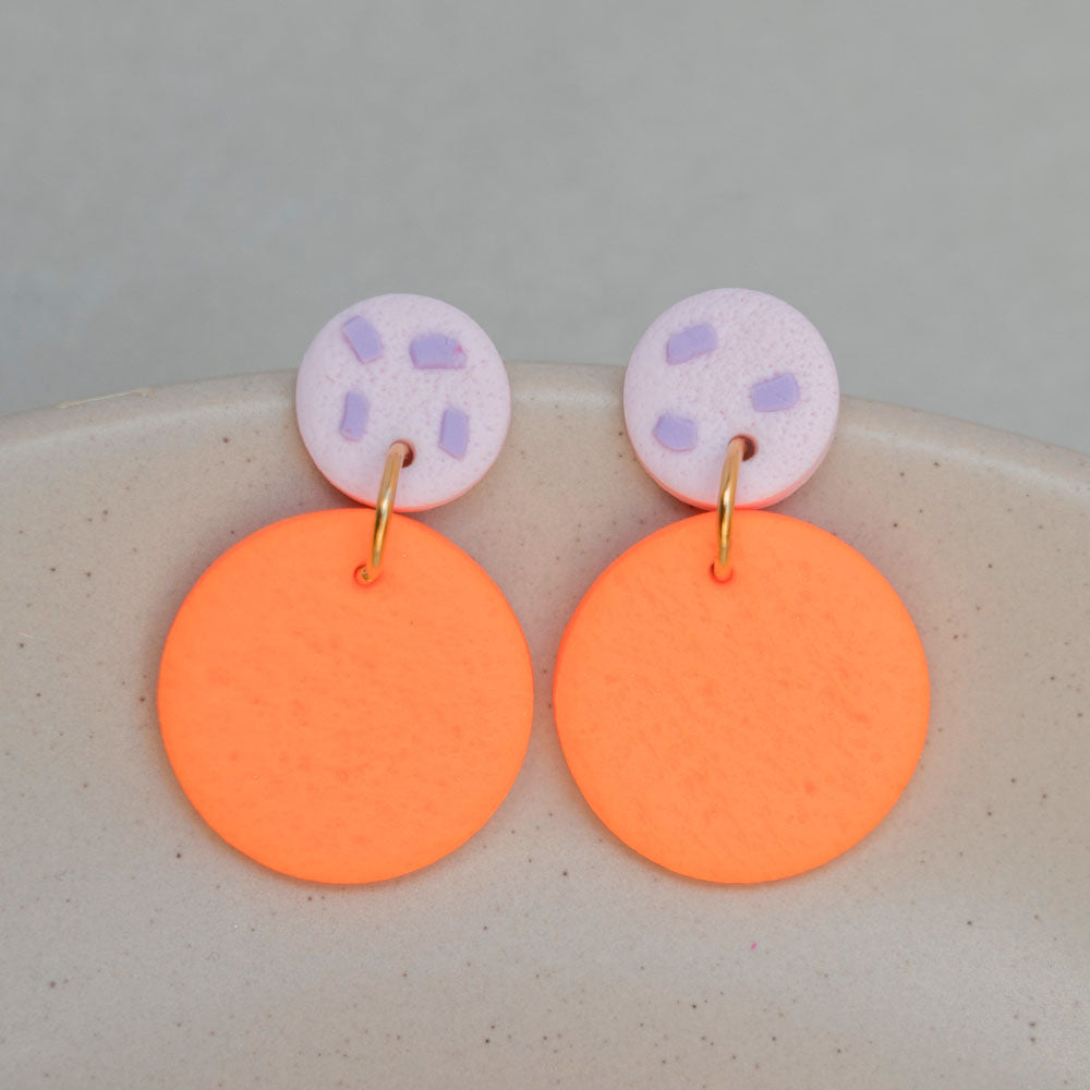 Ohrringe "Color Pop" - "Neonorange" & "Erdbeer" Terrazzo