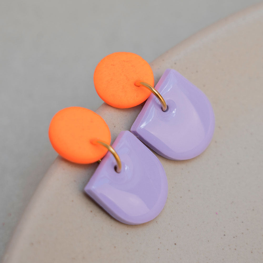 Ohrringe "Color Pop" - "Neonorange" & "Flieder" - Rundbogen