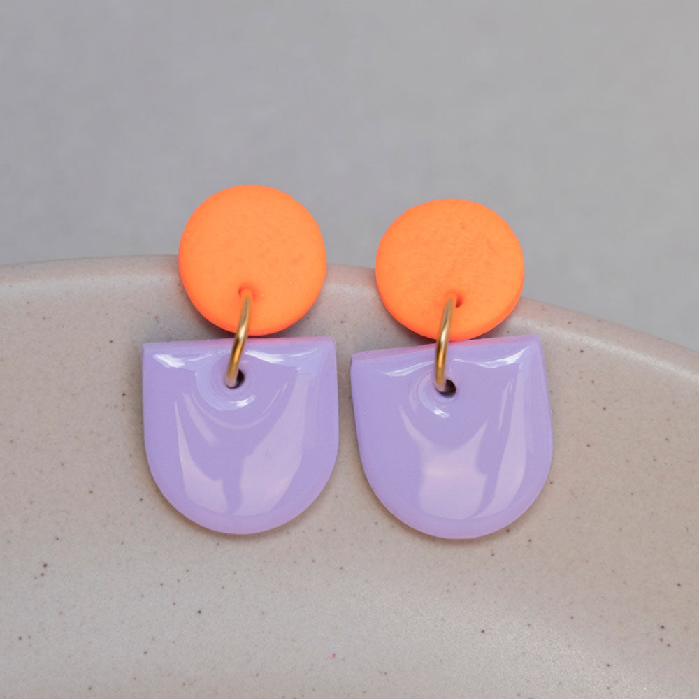 Ohrringe "Color Pop" - "Neonorange" & "Flieder" - Rundbogen