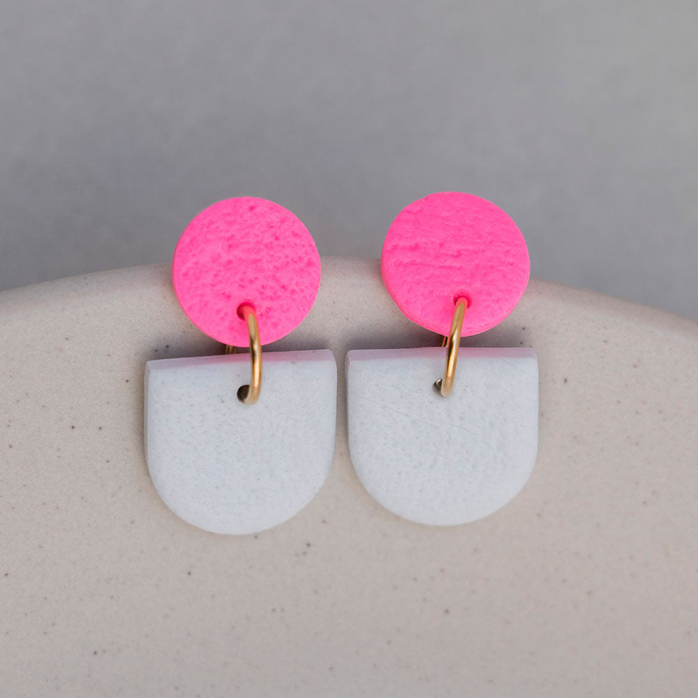 Ohrringe "Color Pop" - "Neonpink" & "Betongrau" - Rundbogen