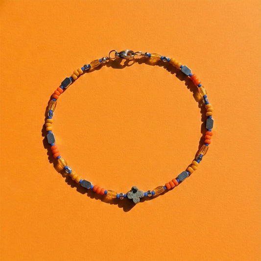 Fußkettchen – GLÜCKSPILZ mit Glücksklee aus Dalmatiner Jaspis