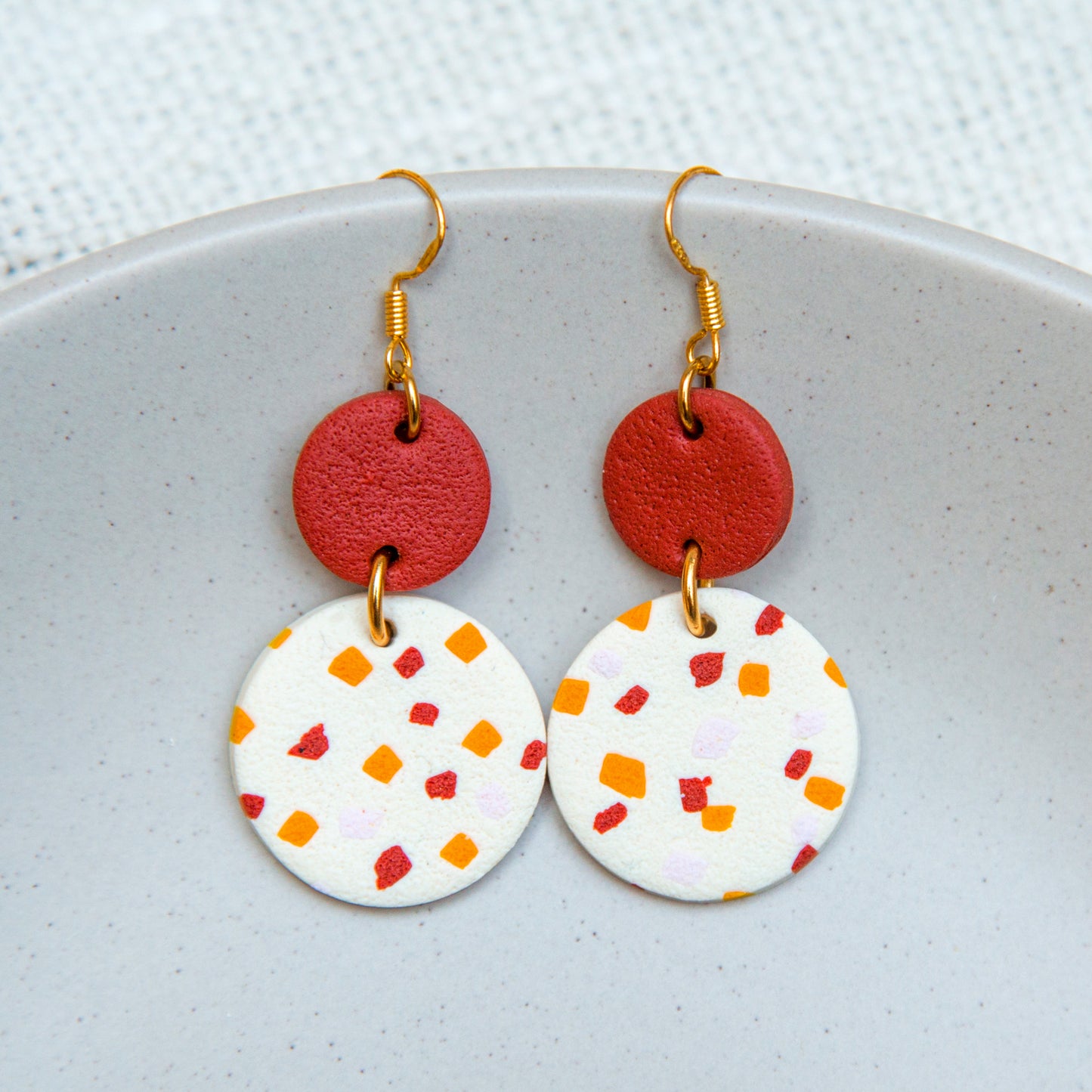 Ohrringe Terrazzo Hänger bunt rot gelb rosa