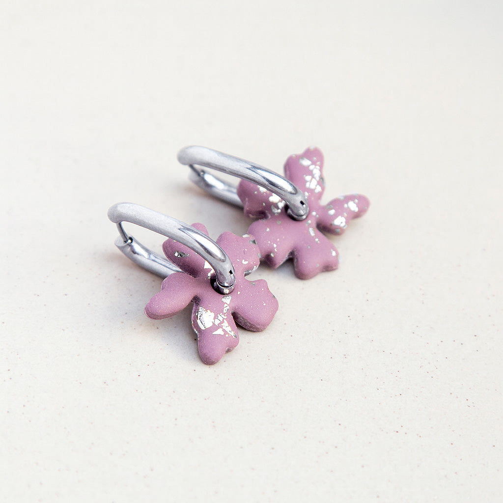 Ohrringe "Chunky Bloom" ✿ Mauve I silberfarbene Akzente