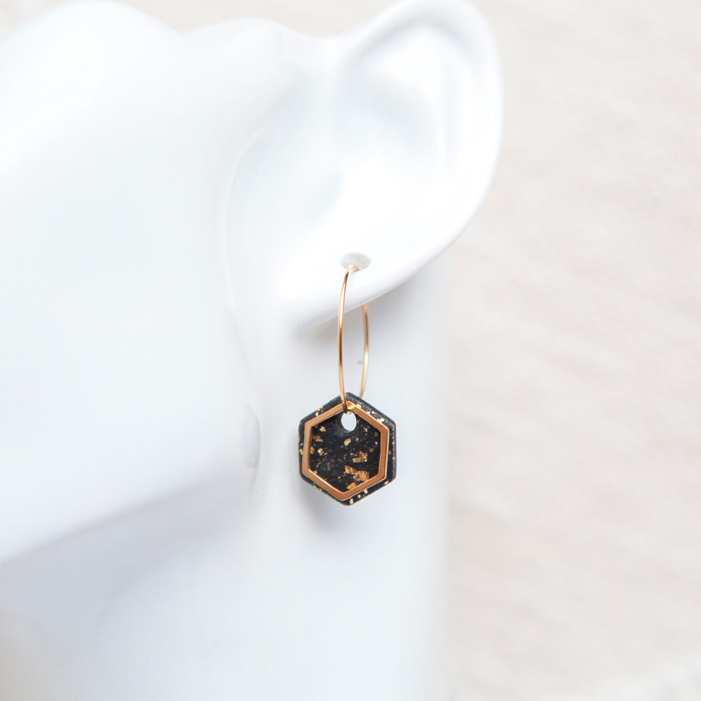 Ohrringe Creolen "Hexa" - Tiefschwarz