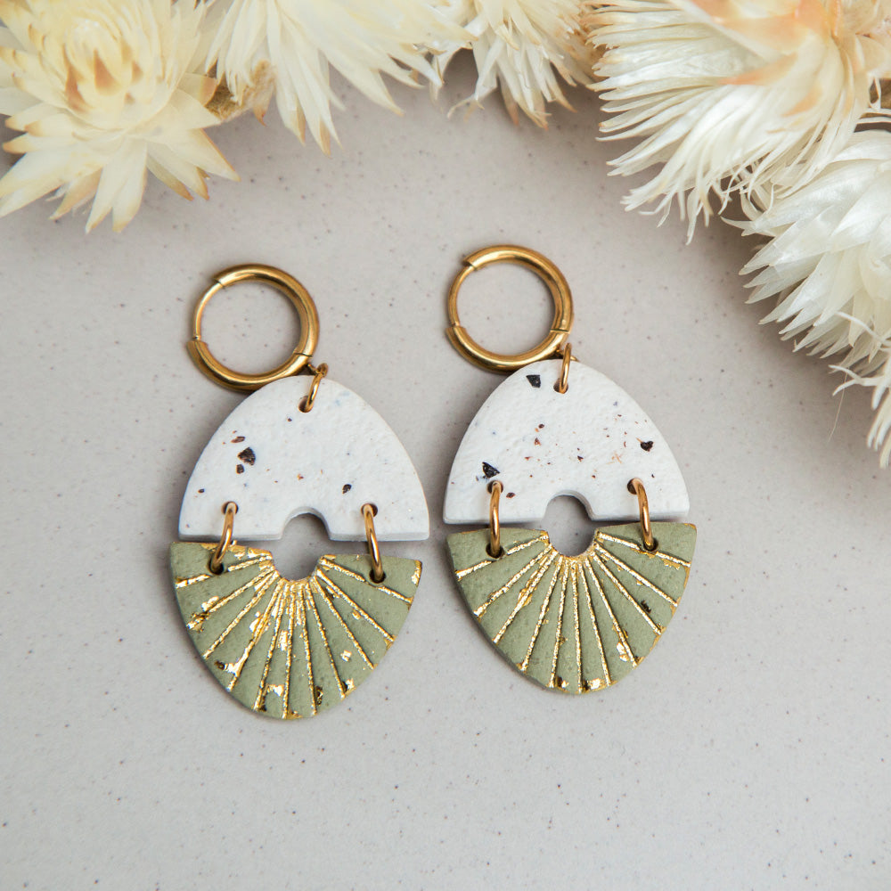 Ohrringe "Golden Autumn" Salbeigrün & Beige Brew