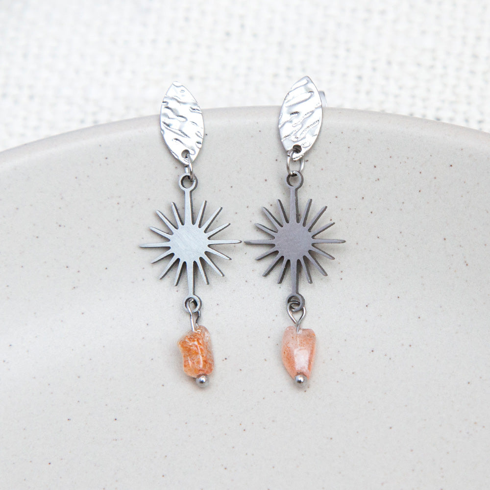 Ohrringe - Stecker "Celestial" mit Naturstein - silberfarben