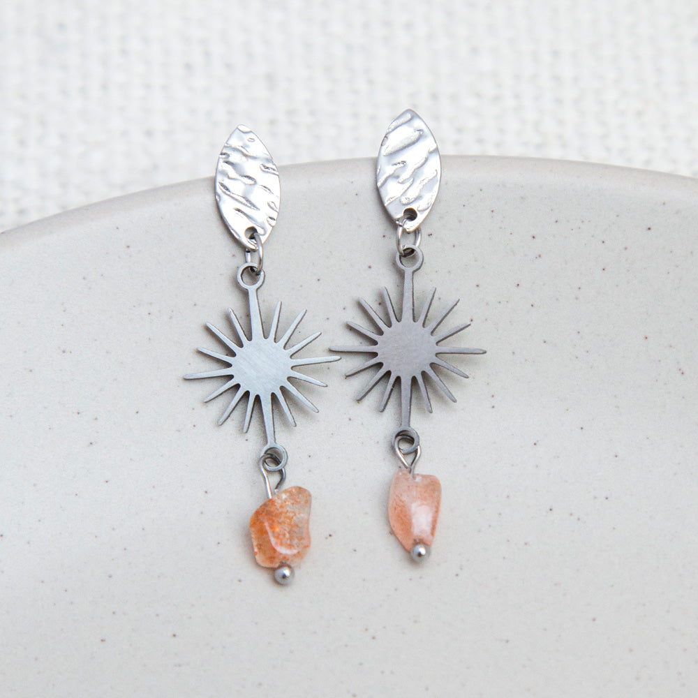 Ohrringe - Stecker "Celestial" mit Naturstein - silberfarben