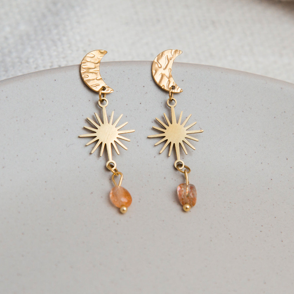 Ohrringe - Mondstecker "Celestial" mit Naturstein - goldfarben