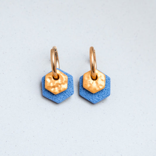 Ohrringe Creolen "Gold & Eisblau" Hexagon