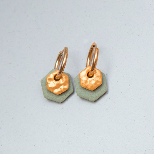Ohrringe Creolen "Gold & Salbei" Hexagon