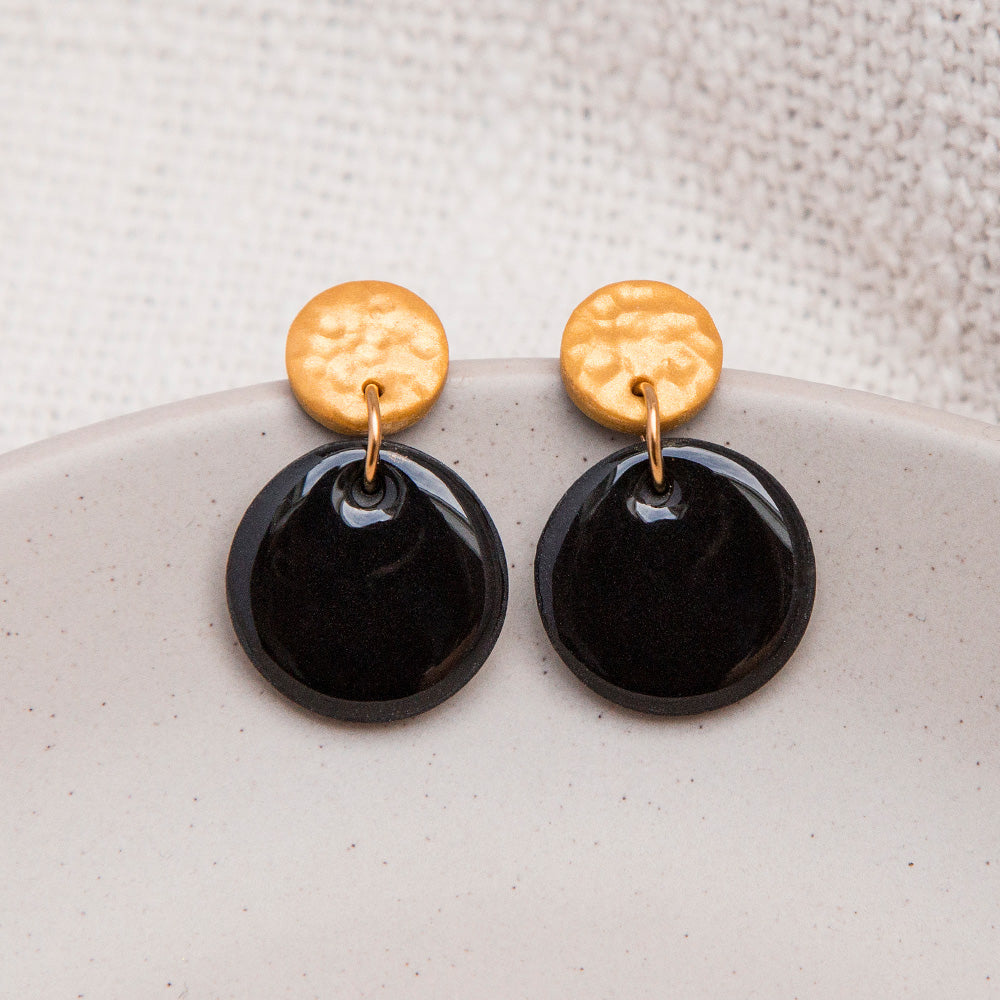 Ohrringe "Pure Dots" Gold & Tiefschwarz