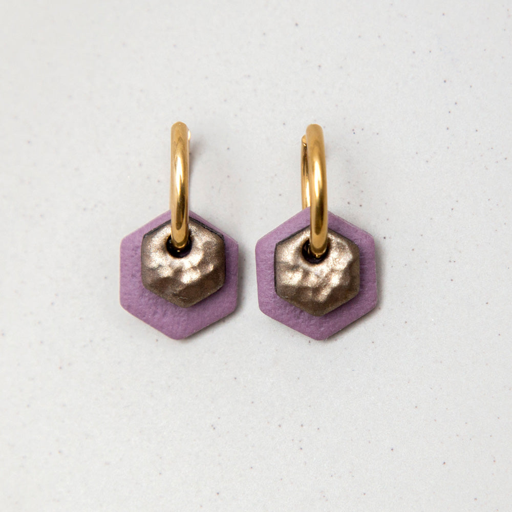 Ohrringe Creolen "Bronze & Mauve" Hexagon