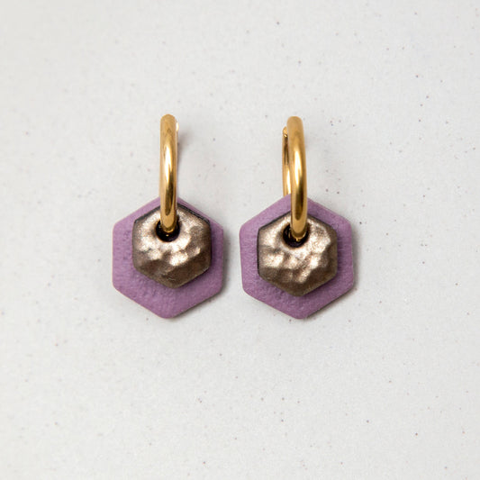 Ohrringe Creolen "Bronze & Mauve" Hexagon