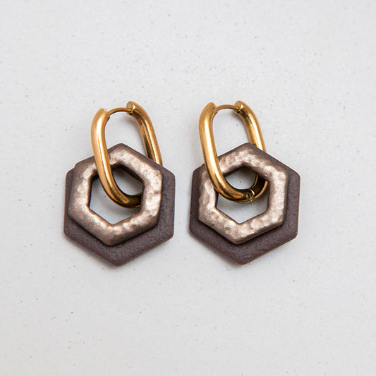 Ohrringe Creolen "Bronze & Mokka" Hexagon