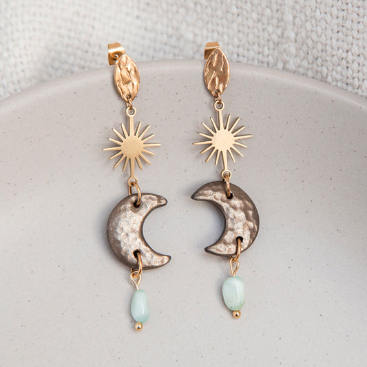Ohrringe - Creolen "Celestial" bronzefarben mit Naturstein