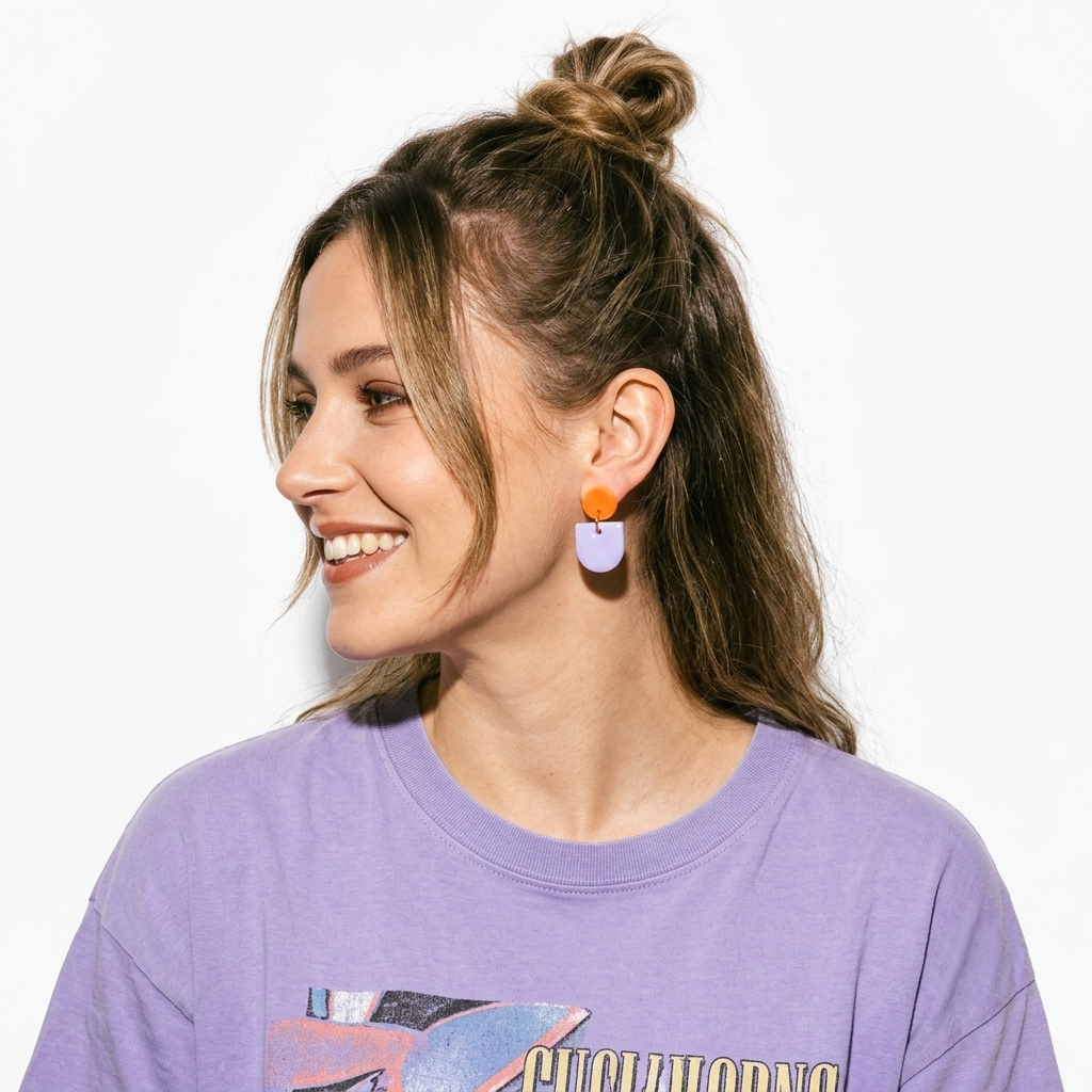 Ohrringe "Color Pop" - "Neonorange" & "Flieder" - Rundbogen