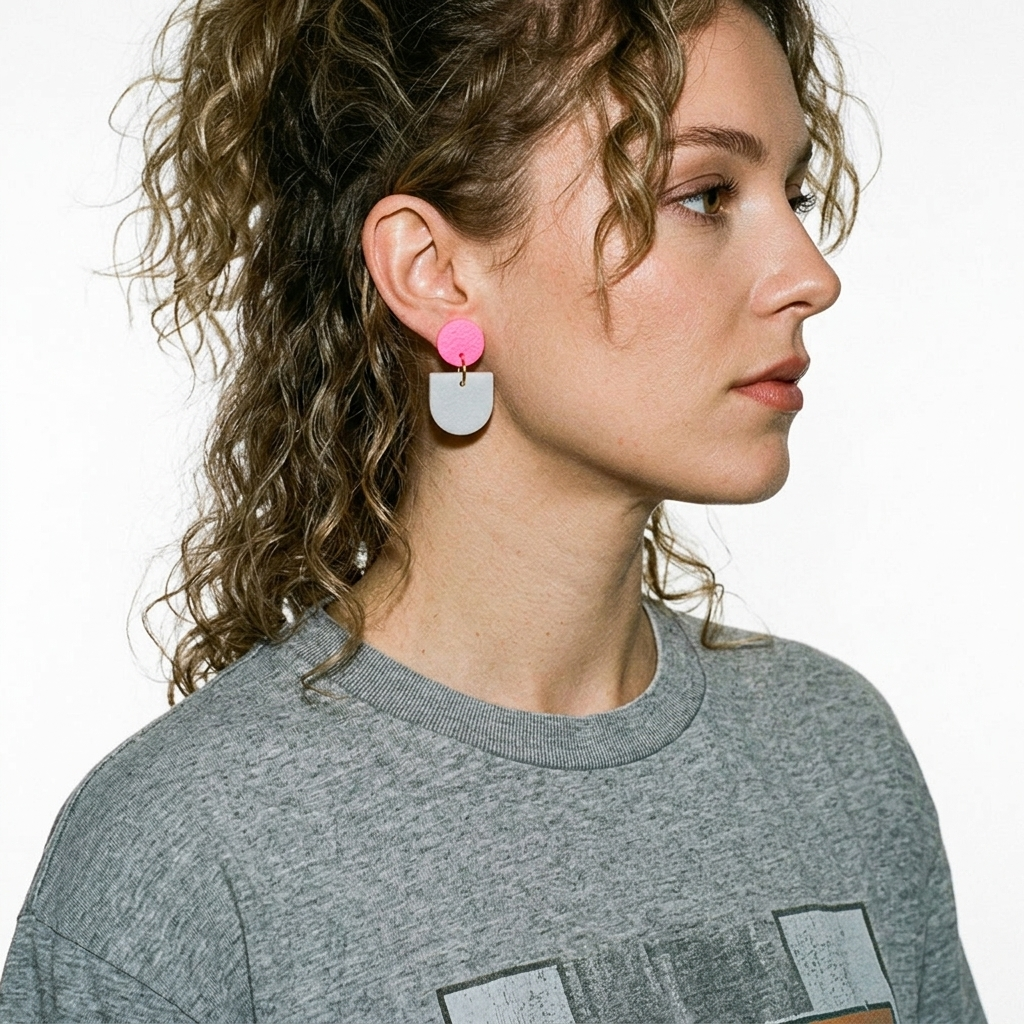 Ohrringe "Color Pop" - "Neonpink" & "Betongrau" - Rundbogen