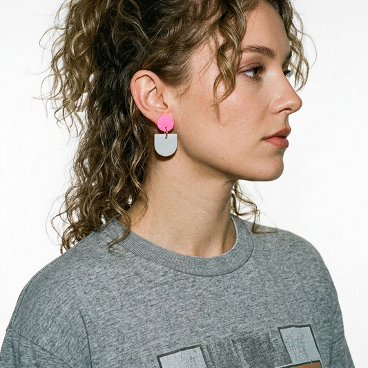 Ohrringe "Color Pop" - "Neonpink" & "Betongrau" - Rundbogen