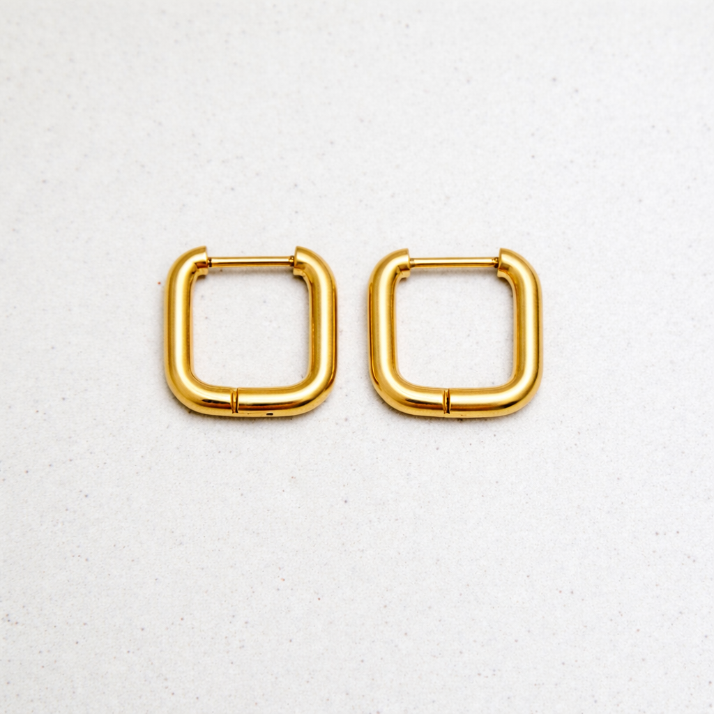 Ohrringe - Creolen Quadrat- Edelstahl in goldfarben