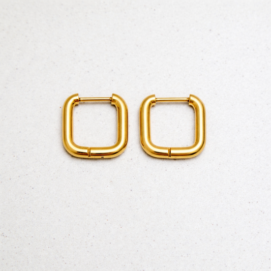 Ohrringe - Creolen Quadrat- Edelstahl in goldfarben