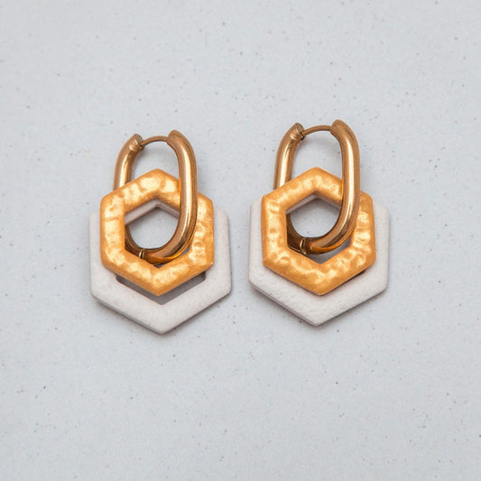 Ohrringe Creolen "Gold & Sand" Hexagon