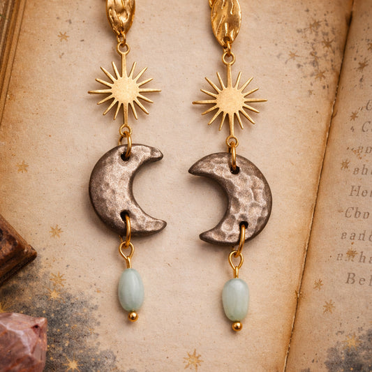 Ohrringe - Creolen "Celestial" bronzefarben mit Naturstein