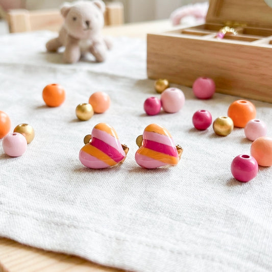 Ohrringclips "Herzen" pink & orange - Ohrringe ohne Löcher