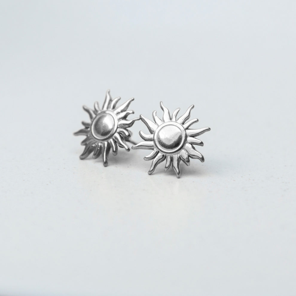 Ohrringe - Stecker Sonne - Edelstahl, silberfarben